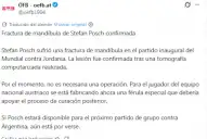 Un jugador de Austria sufrió una fractura de mandíbula y está en duda para enfrentar a Argentina