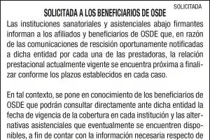 Solicitada: a los beneficiarios de OSDE