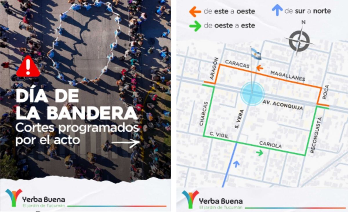 Estos serán los cortes de tránsito en Yerba Buena por el Día de la Bandera