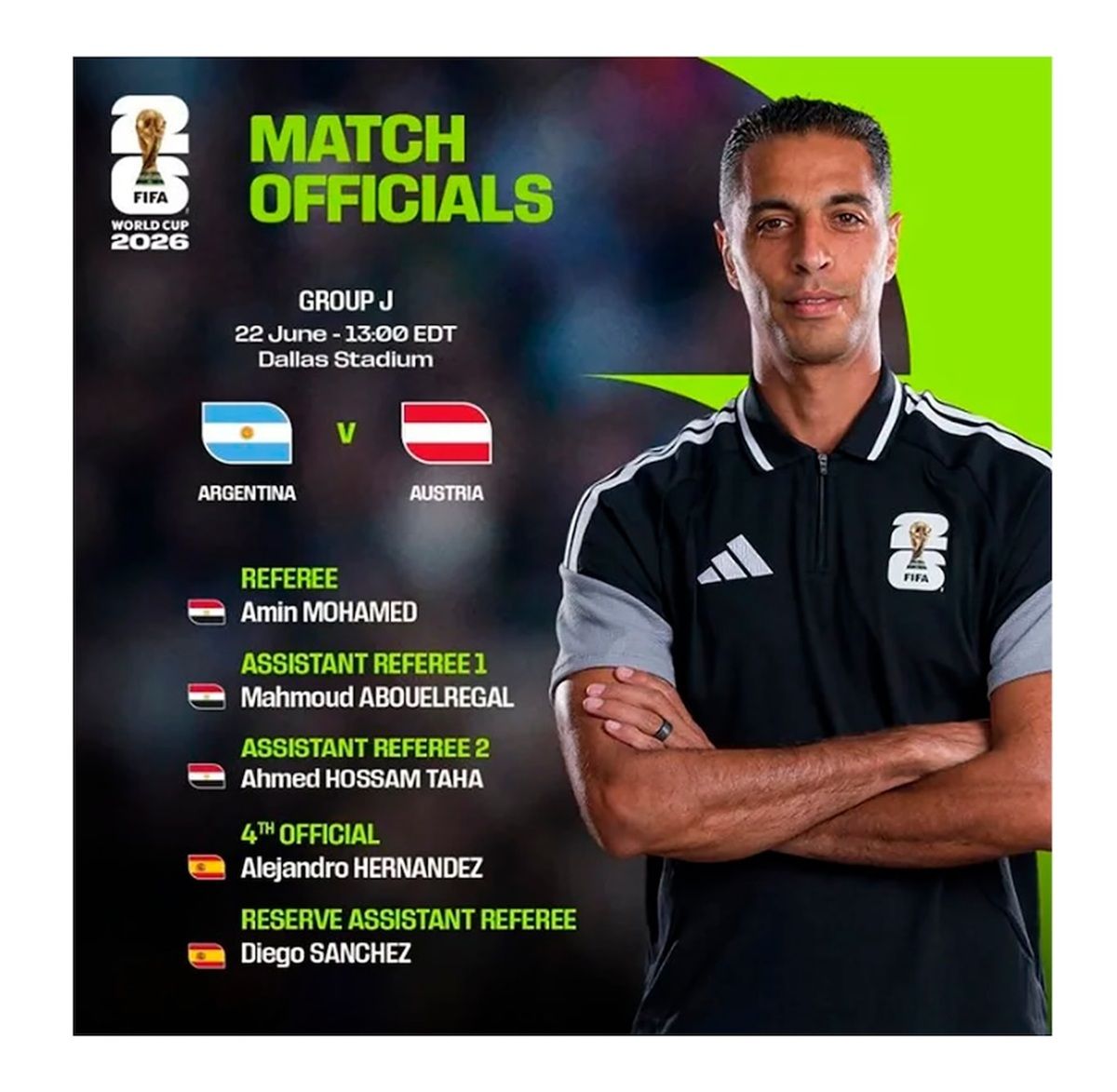 Quién es Amin Mohamed Omar, el árbitro designado para Argentina-Austria en el Mundial