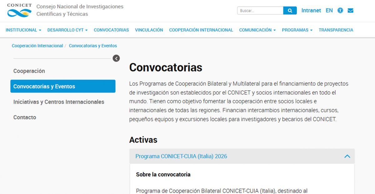 CONVOCATORIA. CONICET y CUIA financiarán de manera conjunta hasta cinco proyectos.