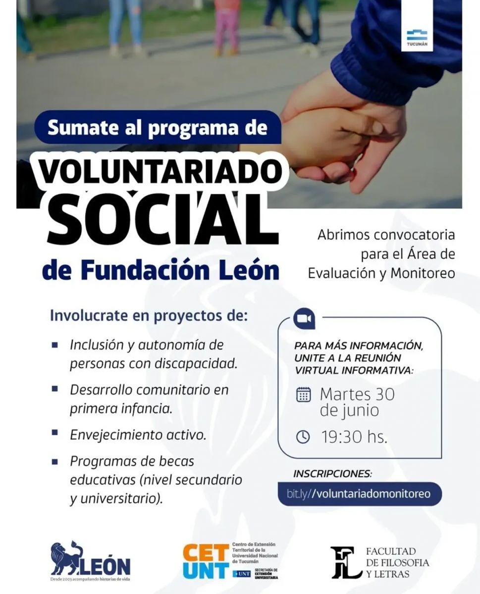 VOLUNTARIADO. La charla informativa se realizará el 30 de junio, a las 19.30, de manera virtual.