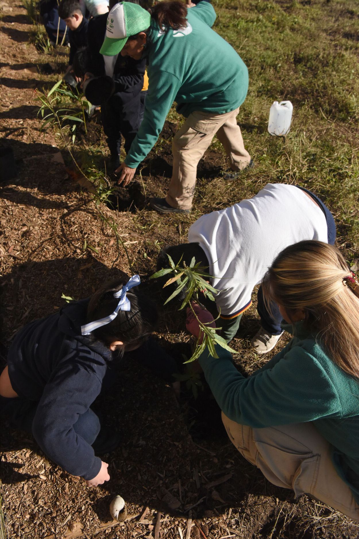EN EQUIPO. Los alumnos de segundo grado ayudaron con la plantación