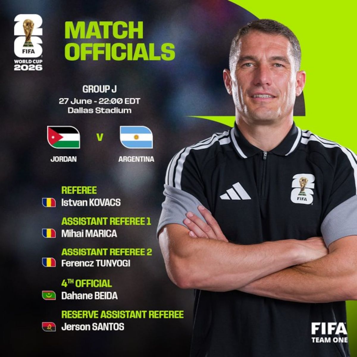 La FIFA confirmó al árbitro para Argentina-Jordania: dirigió una final de Champions y un partido histórico del Mundial