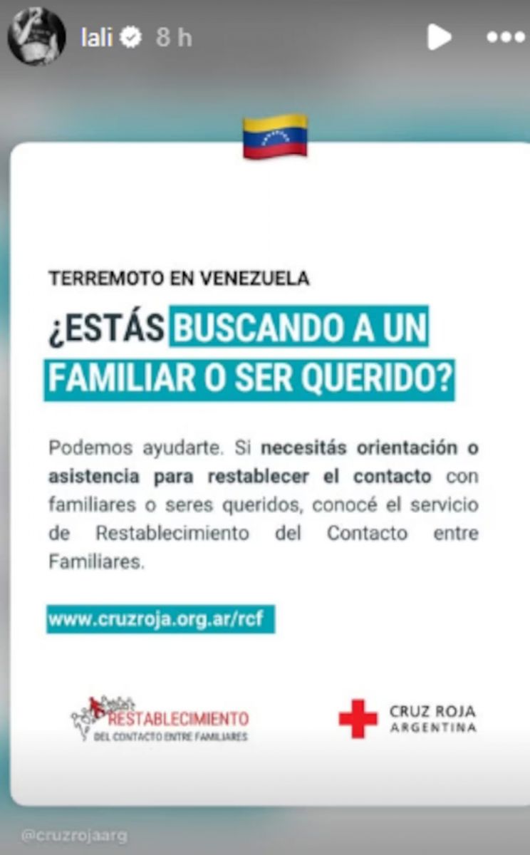 El gesto de Lali Espósito para colaborar con la búsqueda de personas desaparecidas tras los terremotos en Venezuela