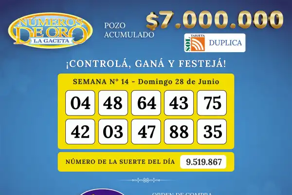 Los Números de Oro de LA GACETA del domingo 28 de junio de 2026