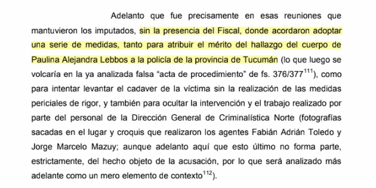 Fragmento de la sentencia contra contra Eduardo Oscar Di Lella, Hugo Raúl Sánchez, Luis Nicolás Barrera, y Héctor Rubén Brito