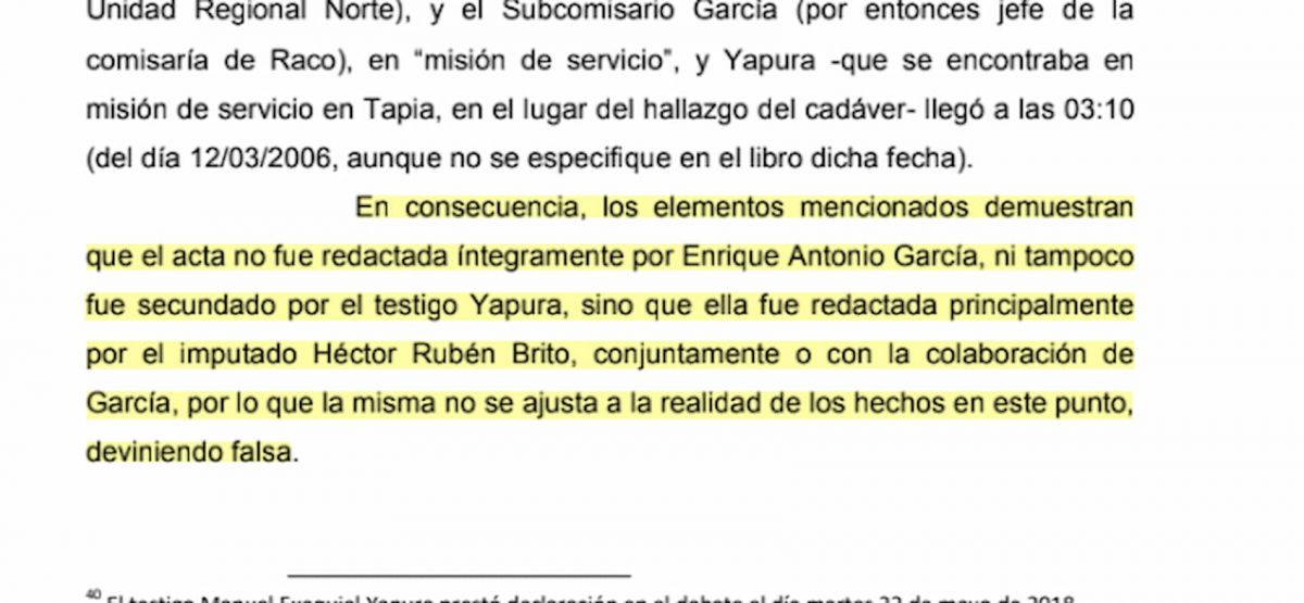 Fragmento de la sentencia contra contra Eduardo Oscar Di Lella, Hugo Raúl Sánchez, Luis Nicolás Barrera, y Héctor Rubén Brito