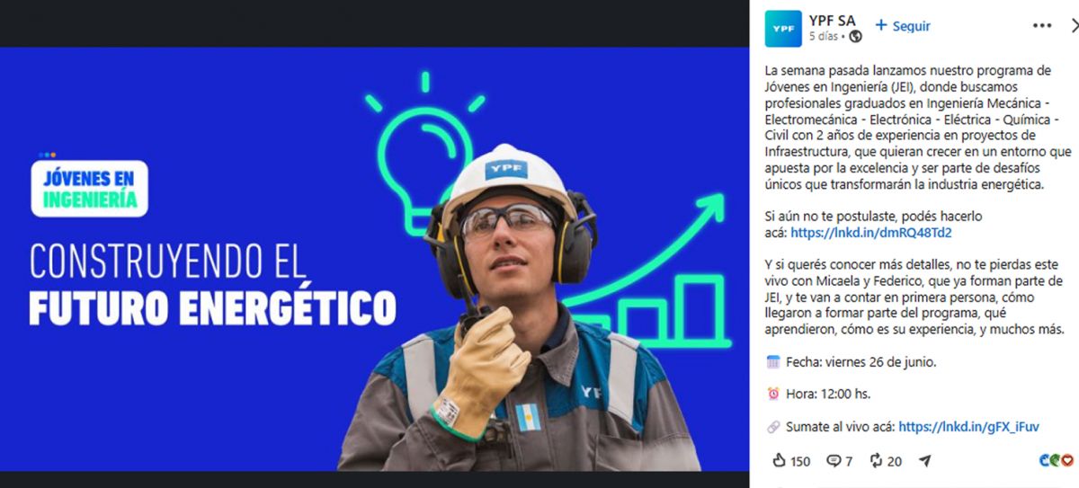CONVOCATORIA. YPF lanzó la tercera edición del programa Jóvenes en Ingeniería, destinado a ingenieros graduados.