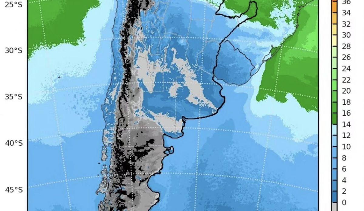 Mapa de temperaturas mínimas en el país. 