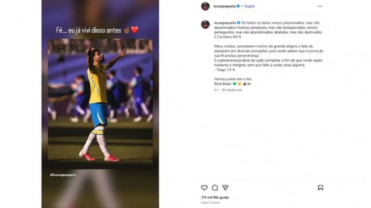 La publicación compartida por Lucas Paquetá en su cuenta de Instagram