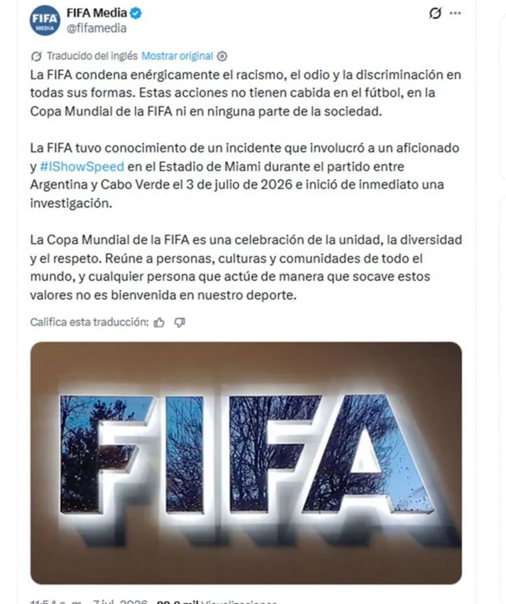 La FIFA abrió una investigación por un presunto episodio de racismo contra Speed durante el partido de la selección argentina