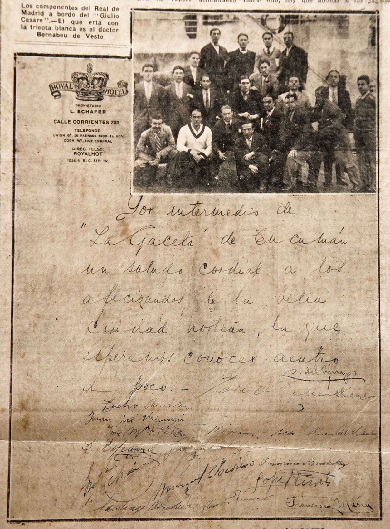 Recuerdos fotográficos: 1927. Santiago Bernabéu manda un saludo a los tucumanos