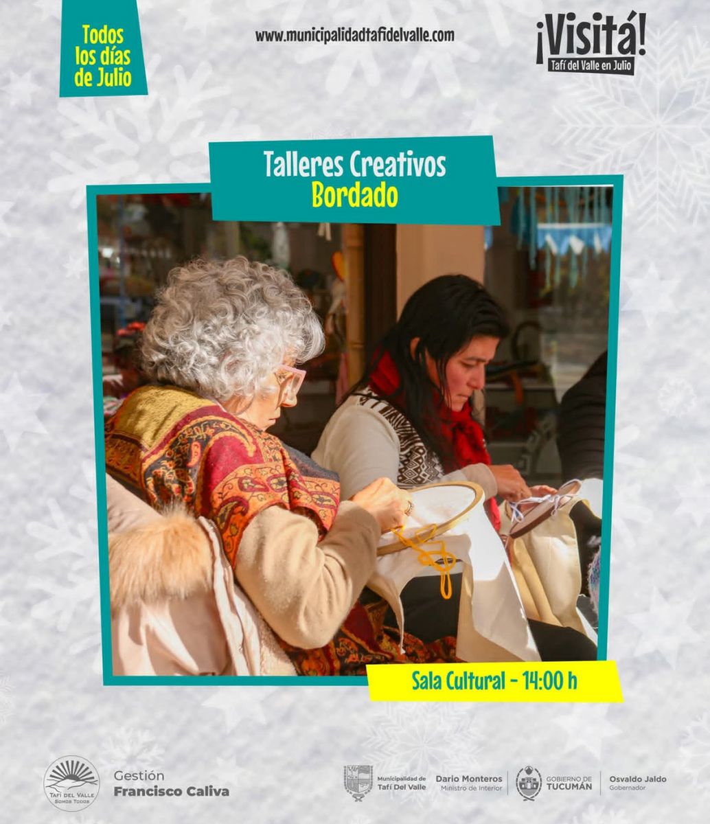 TALLER DE BORDADO. La propuesta se realiza los martes por la tarde en la Sala de Cultura de Tafí del Valle.