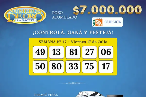Los Números de Oro de LA GACETA del 17 de julio de 2026