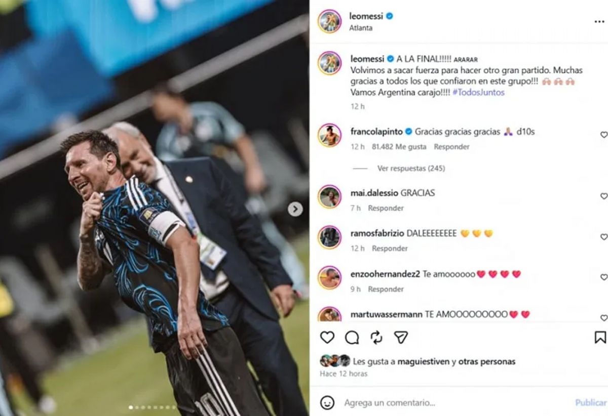 El posteo de Messi luego de la clasificación a la final.