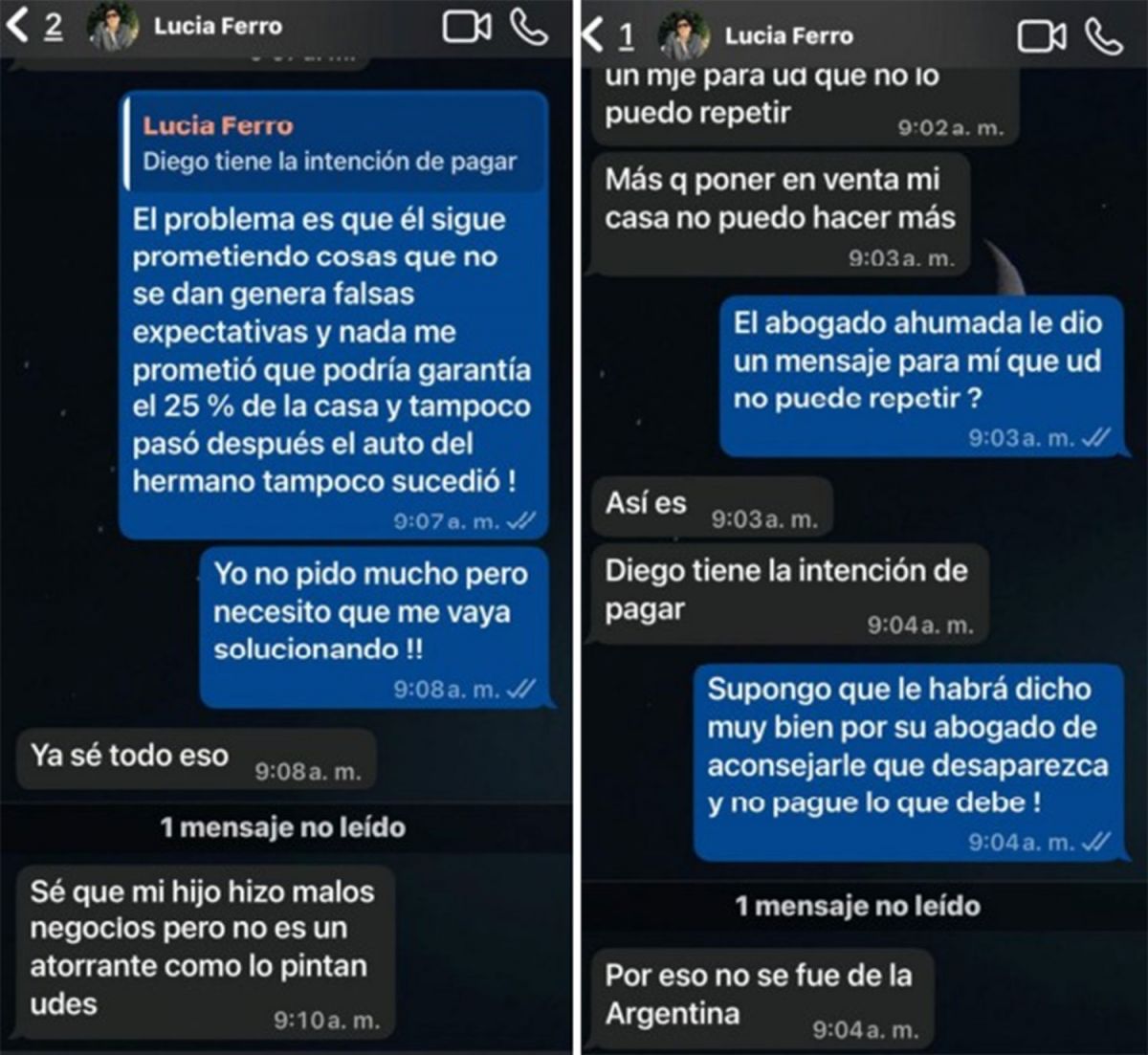PRUEBA. Los mensajes que intercambiaba la madre del investigado con uno de los ahorristas.