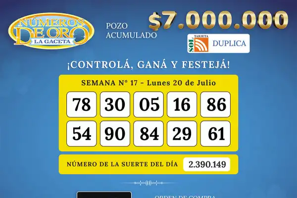 Los Números de Oro de LA GACETA del 20 de julio de 2026