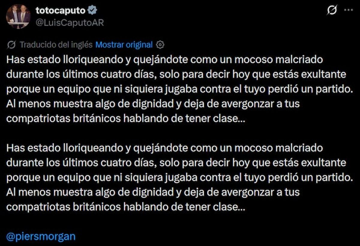Luis Caputo cruzó a un periodista británico por sus críticas a la Selección argentina: Mocoso malcriado
