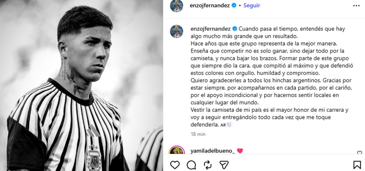 El mensaje de Enzo Fernández tras perder la final del Mundial: Hay algo mucho más grande que un resultado