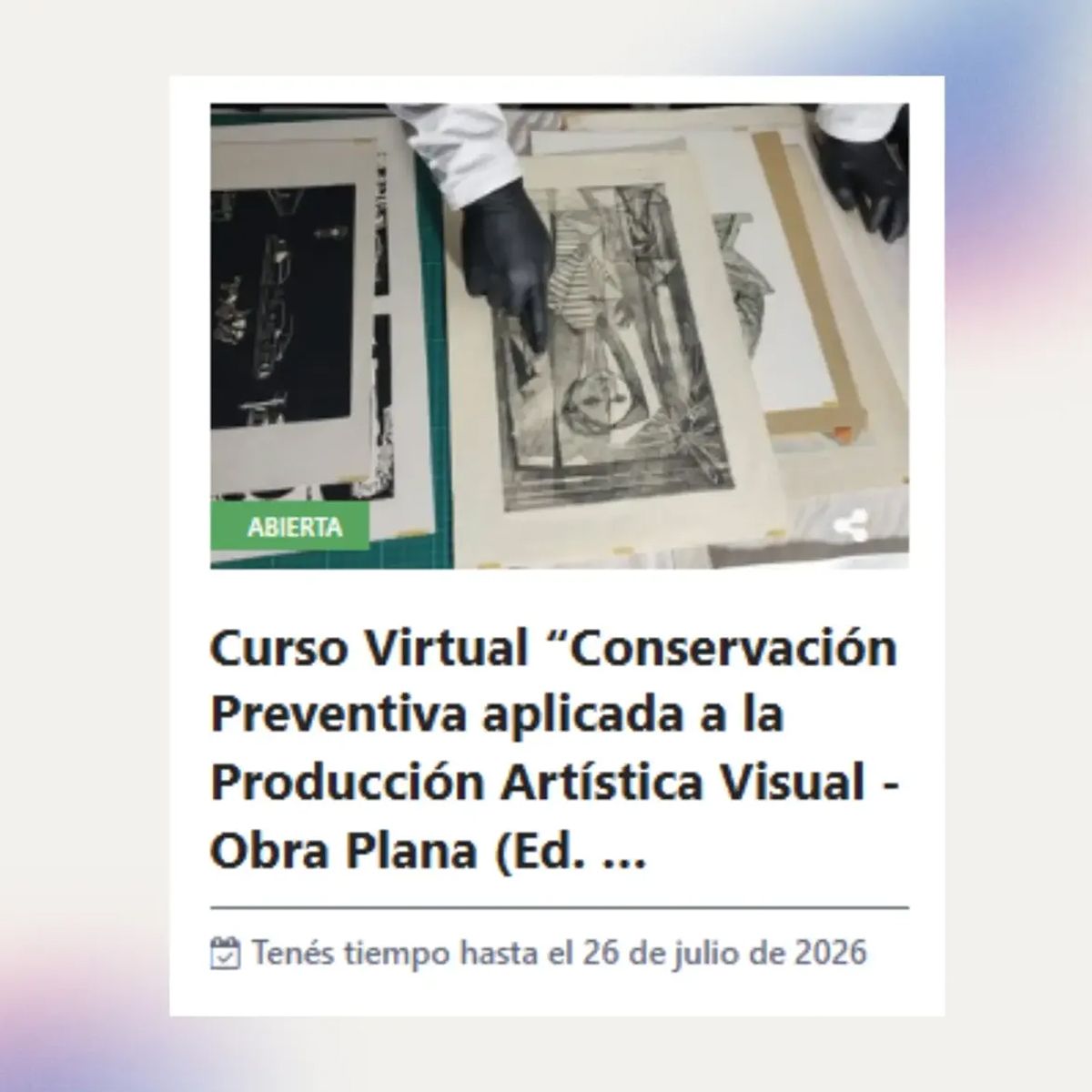 CUIDADO DE LAS OBRAS. La capacitación brindará herramientas para reducir el deterioro durante la creación, el almacenamiento, el traslado y la exhibición.