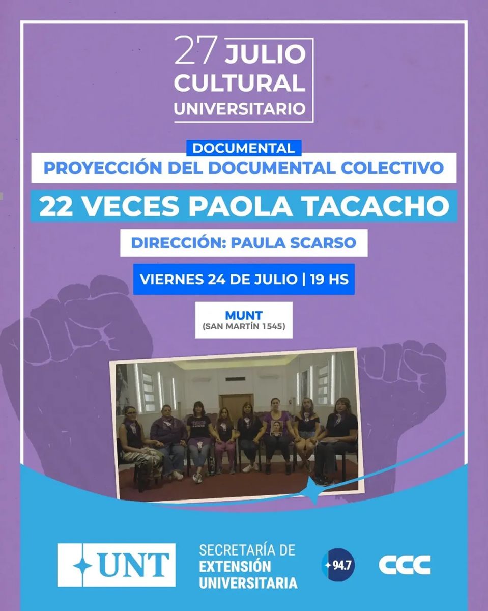 PROYECCIÓN EN EL MUNT. “22 veces Paola Tacacho” se verá este viernes 24 de julio, a las 19, en San Martín 1545.