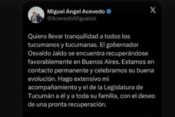 El arco político tucumano se unió en mensajes de apoyo a Jaldo tras su intervención quirúrgica