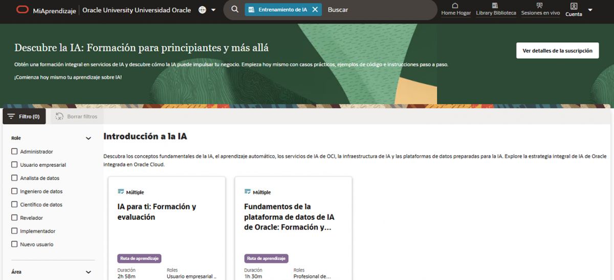 PLATAFORMA. En Oracle se pueden consultar los recorridos disponibles y comenzar las capacitaciones.