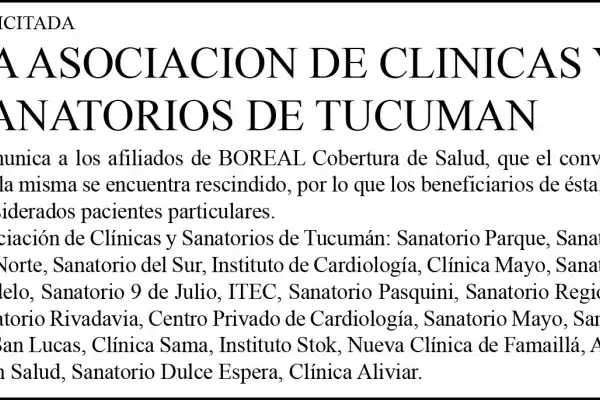 Solicitada: Asociación de Clínicas y Sanatorios de Tucumán