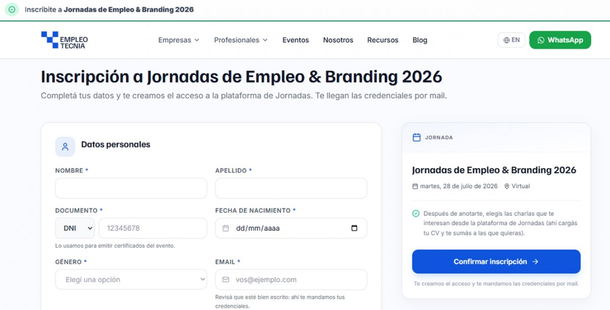 INSCRIPCIÓN. Después de completar el formulario, elegís las charlas que te interesen. 
