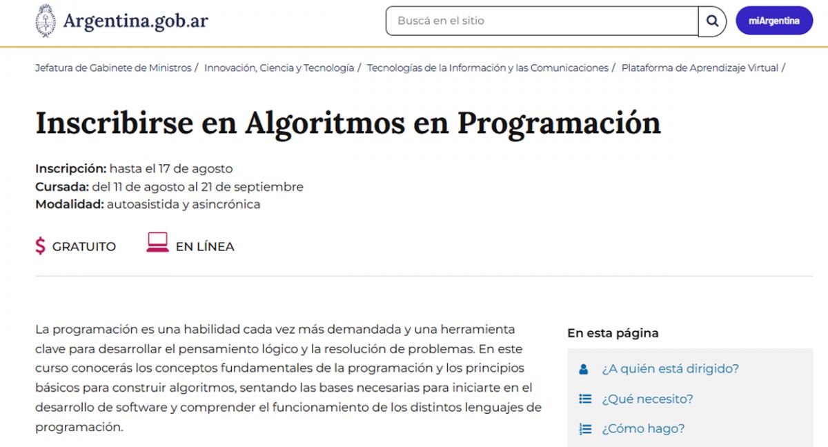 INSCRIPCIÓN. Para anotarse hay que ingresar con una cuenta de Mi Argentina antes del 17 de agosto.