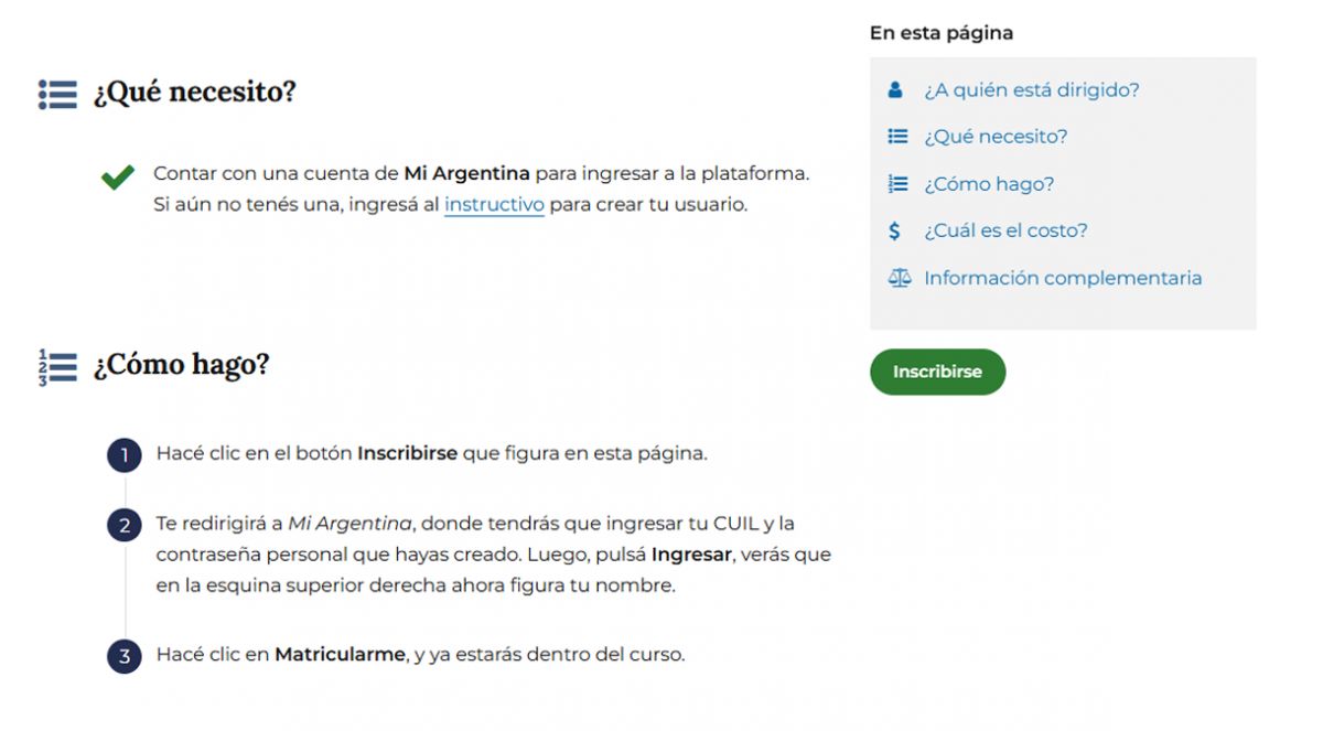 INSCRIPCIÓN. Para anotarse hay que ingresar con una cuenta de Mi Argentina antes del 17 de agosto.
