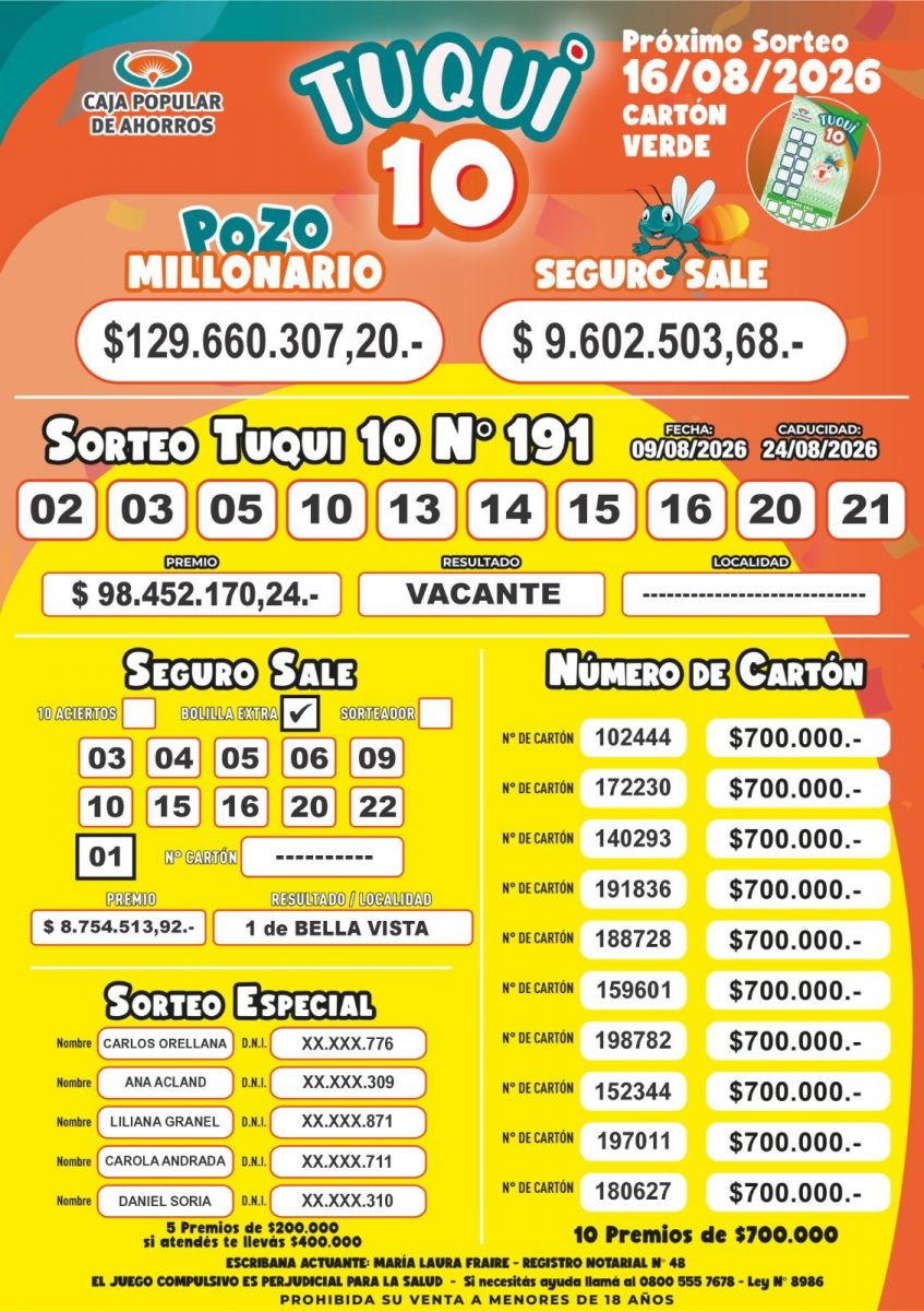 TUQUI 10- Los números sorteados