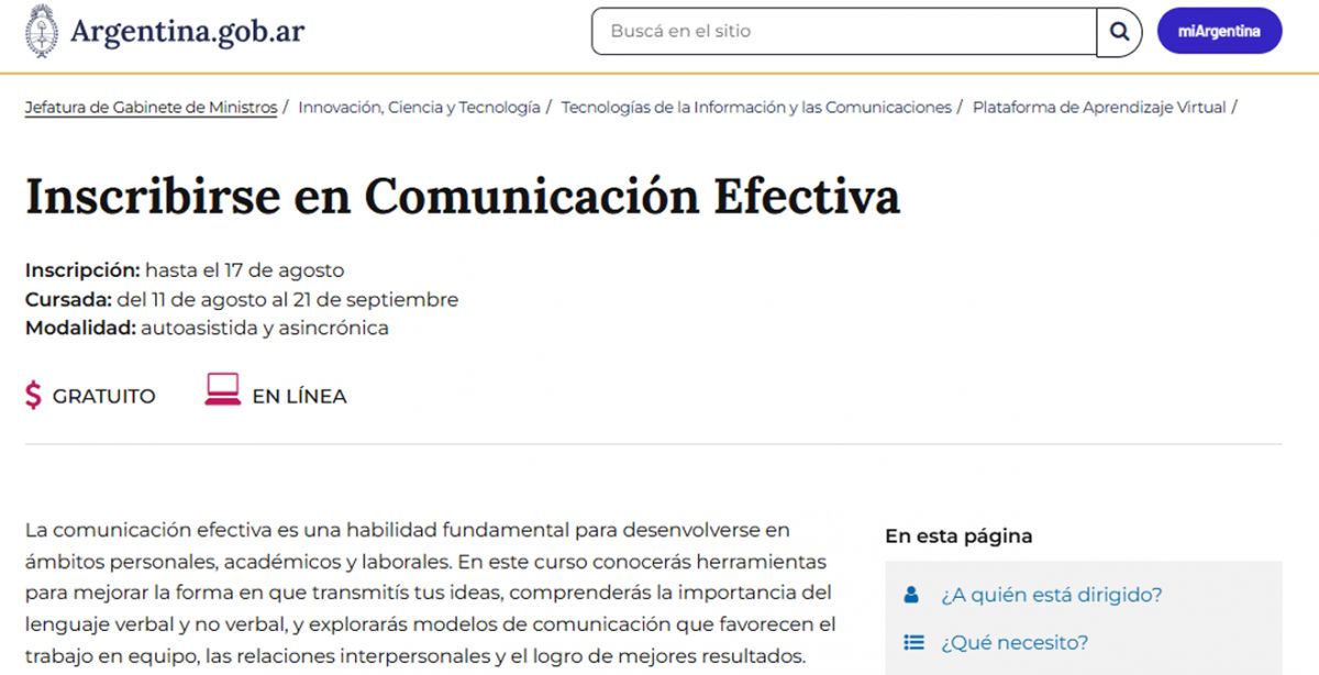 CAPACITACIÓN. El curso es gratuito, virtual y asincrónico, y se puede obtener un certificado al finalizarlo.