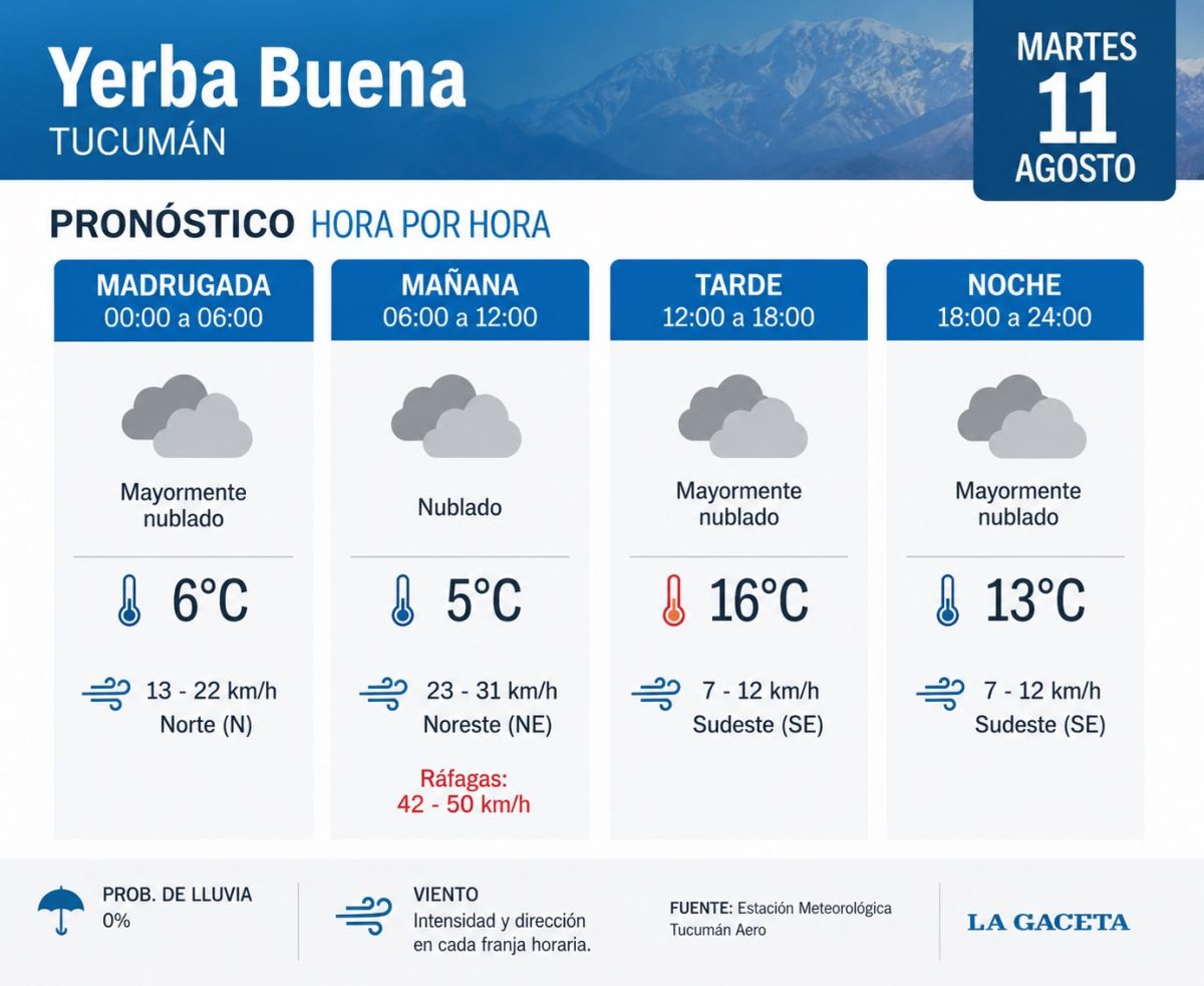 Pronóstico por hora, realizado en base a datos del Servicio Meteorológico Nacional.