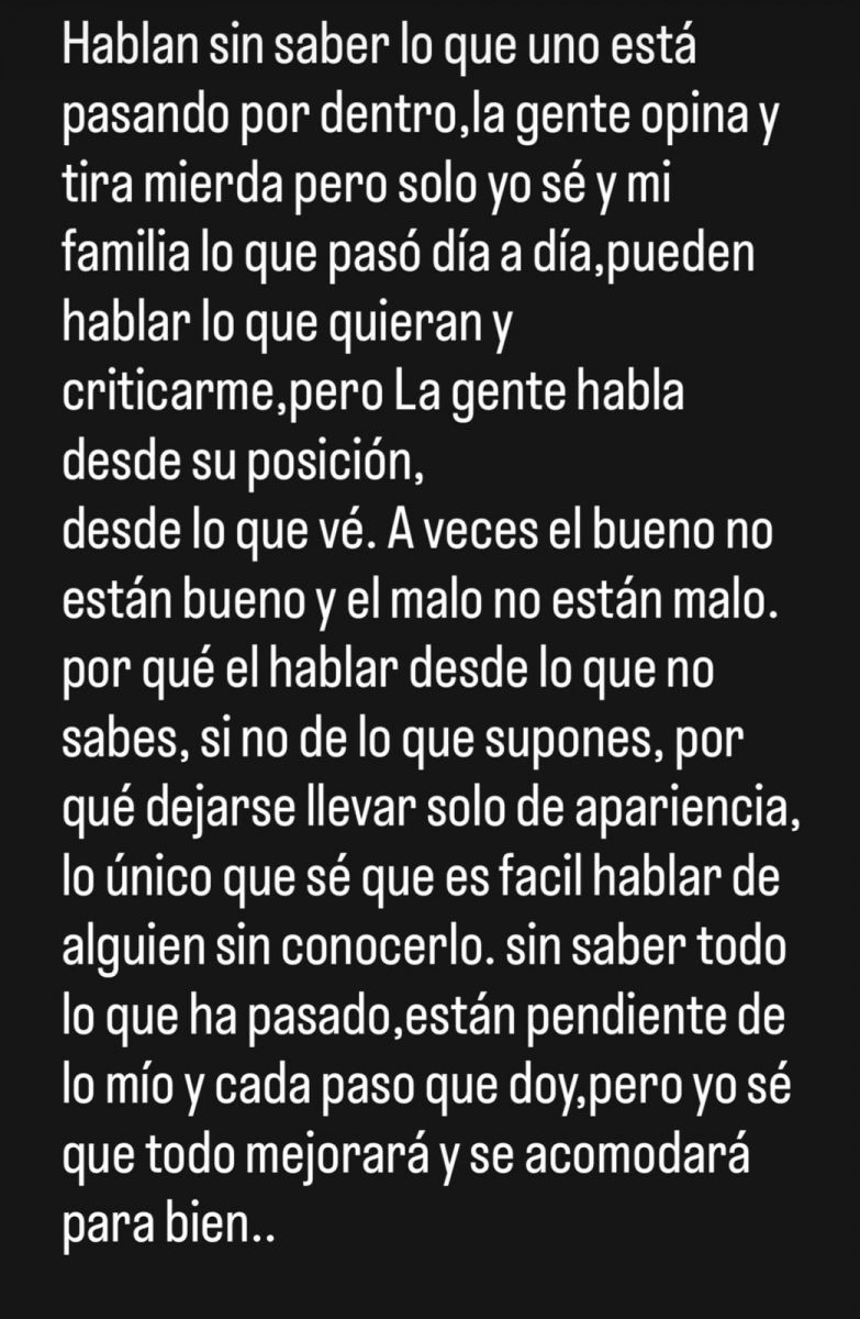 El descargo de Abeldaño, a través de una historia en su cuenta personal de Instagram.
