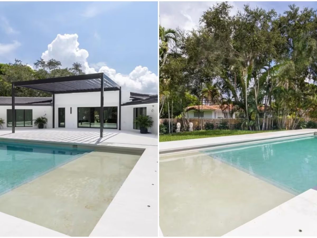 La pileta climatizada de la casa de casa de Rodrigo De Paul y Tini Stoessel en Miami. 