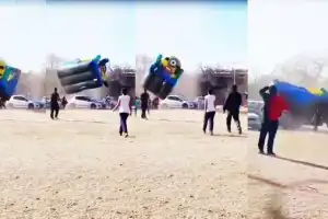 Susto en Cruz del Eje: un remolino levantó un inflable y dos chicos sufrieron heridas
