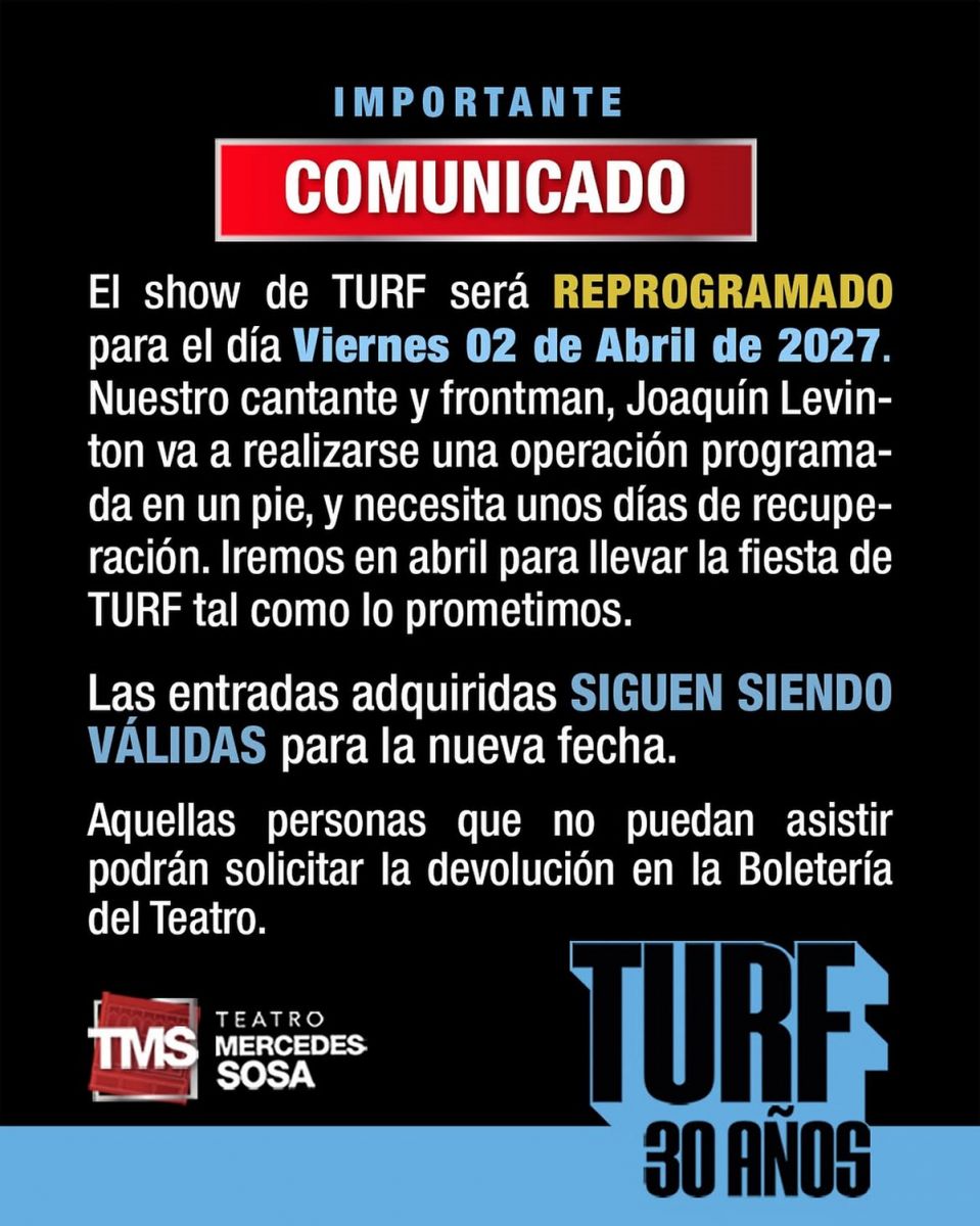 ANUNCIO. La producción confirmó que las entradas compradas para septiembre seguirán siendo válidas.