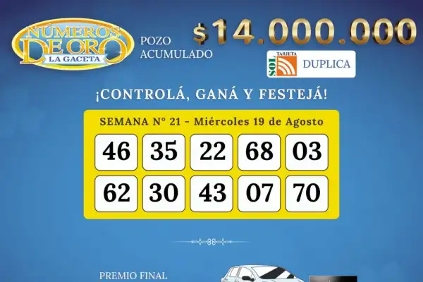 Los Números de Oro de LA GACETA del miércoles 19 de agosto de 2026