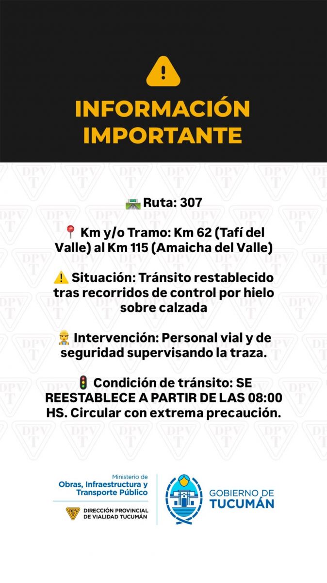 Habilitaron el tránsito sobre la ruta 307 en el tramo que une Tafí del Valle con Amaicha