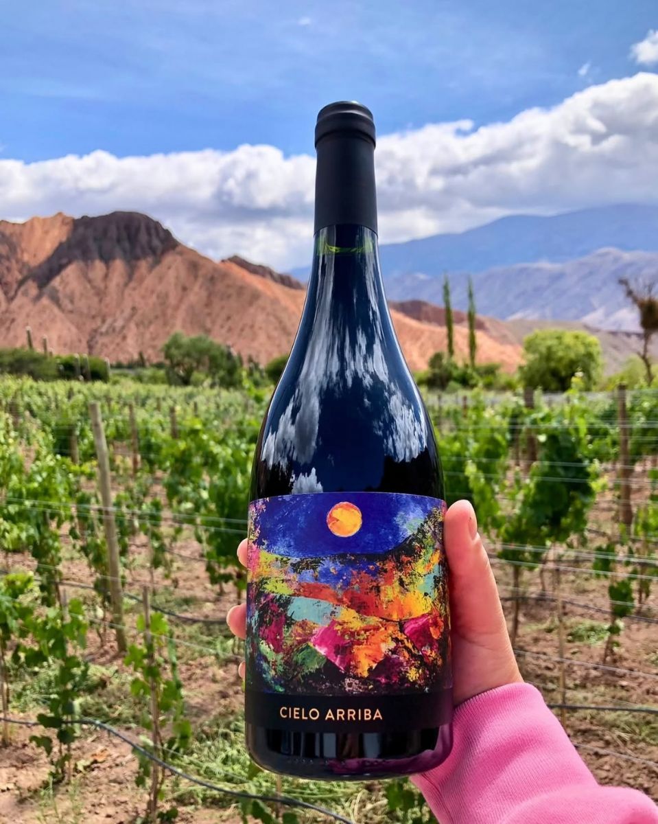 CIELO ARRIBA. La etiqueta del vino es una obra de arte original pintada por el artista plástico jujeño Víctor Montoya.