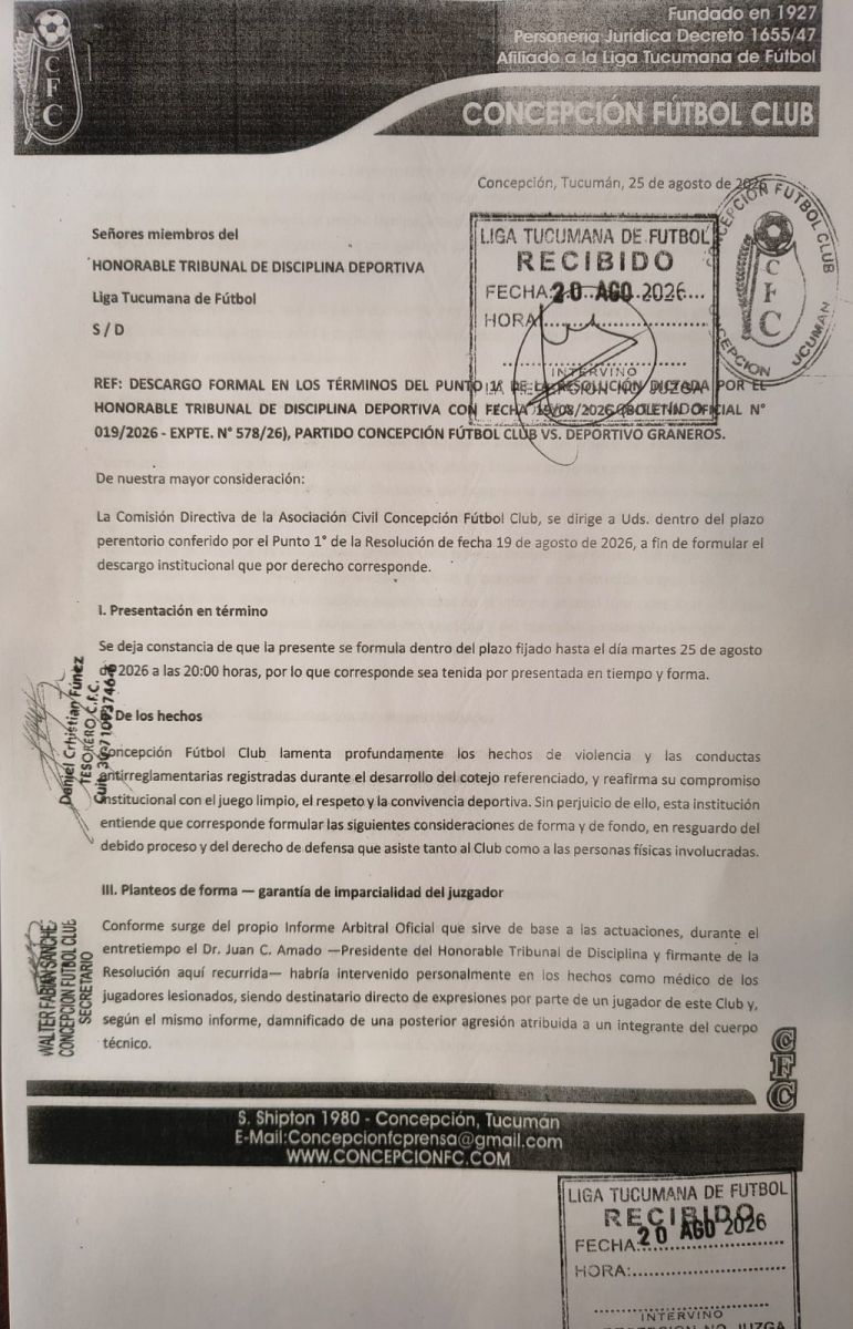 Concepción FC confirmó que jugará la final, pero presentó fuertes reclamos ante la Liga Tucumana