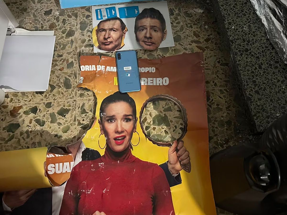 Los afiches recortados que encontraron en la casa de la ex docente internada en el Moyano