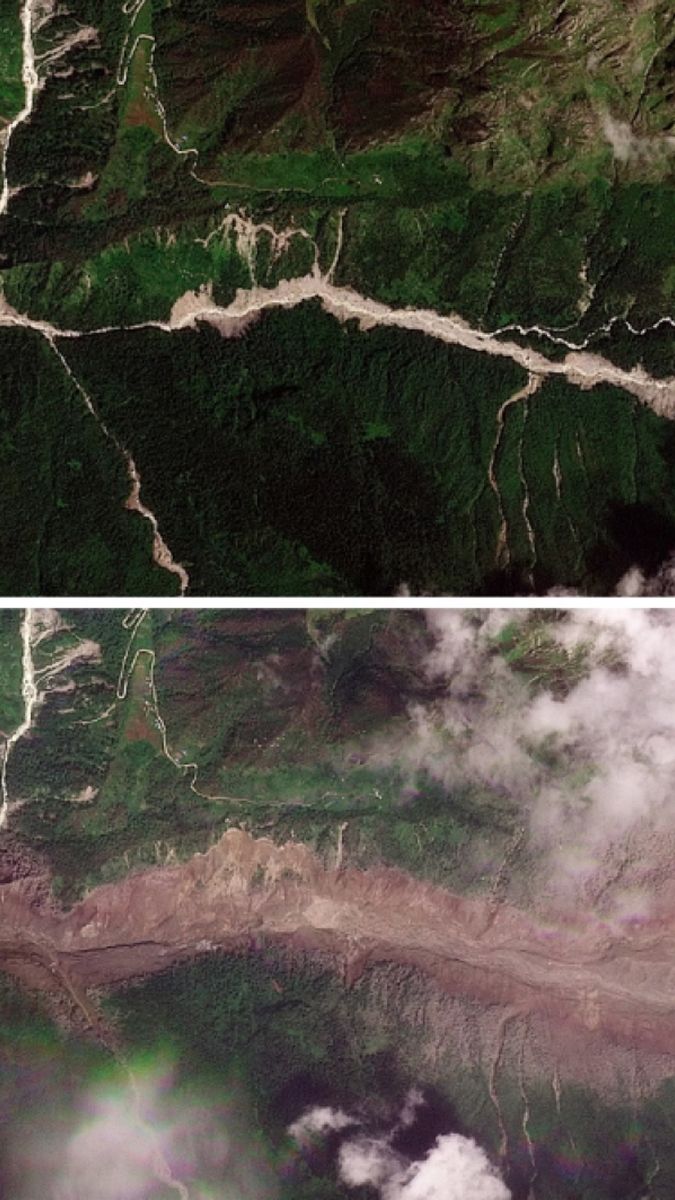 De un paisaje verde a una zona devastada: el antes y después de la riada en Nepal