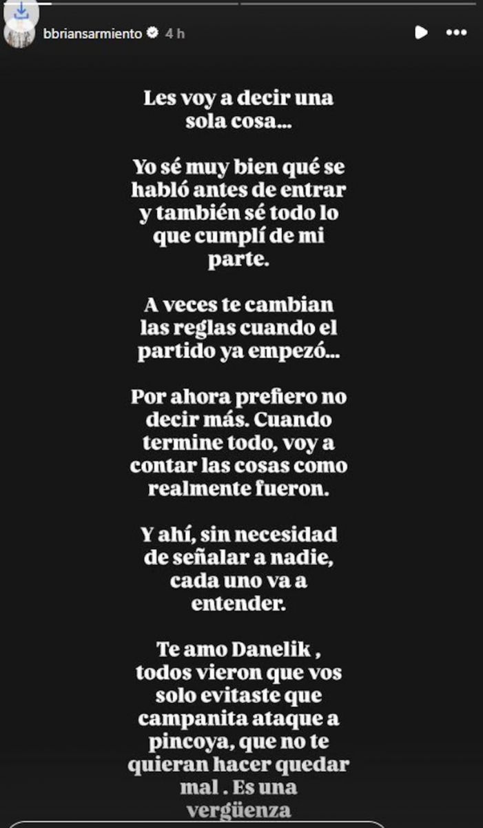 El mensaje de Brian Sarmiento tars abandonar la casa de GH. 