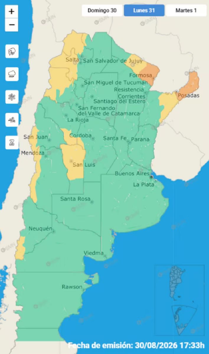 Hay alerta amarilla y naranja por tormentas, nevadas y vientos para este lunes 31 de agosto: las provincias afectadas
