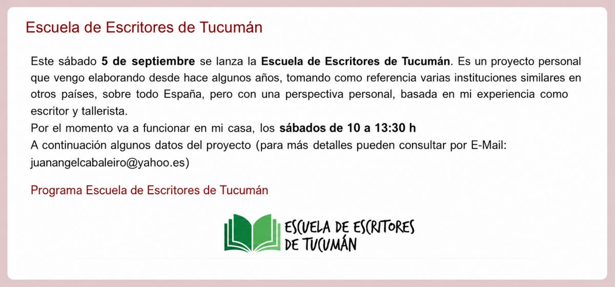 ESCUELA DE ESCRITORES. El espacio comenzará a funcionar este sábado 5 de septiembre, con encuentros semanales.