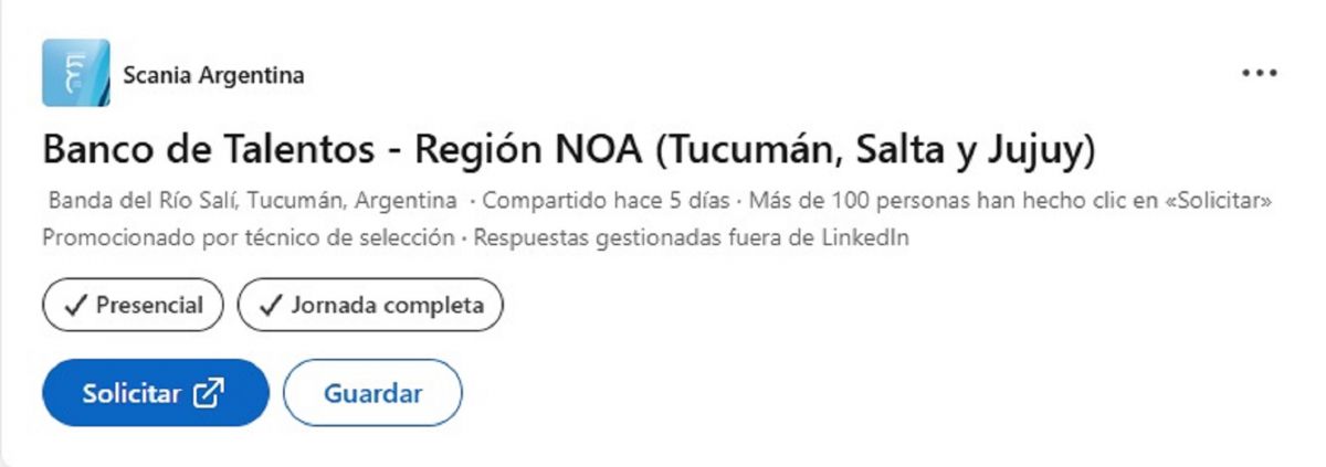 BANCO DE TALENTOS. La convocatoria permite registrar el CV para que Scania pueda contactar candidatos cuando surjan vacantes acordes a su perfil. CAPTURA DE IMAGEN