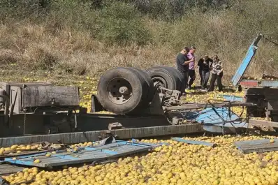 Volcó un camión en la Cuesta del 25 y los limones quedaron desparramados en la ruta